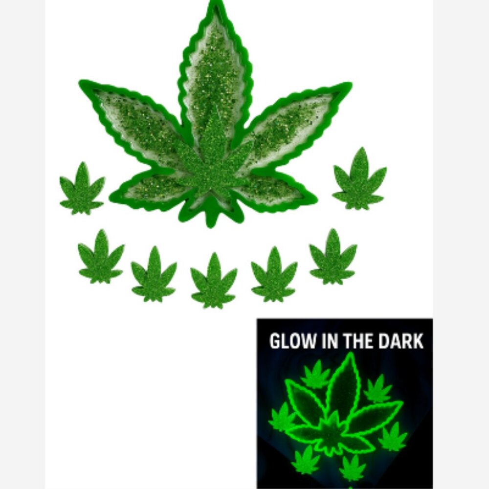Maple Leaf Ashtray Set Glow in Dark Handmade Resin 1 Large 7 Small Functional